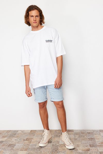 Trendyol Collection Oversize White Printed Cotton T-Shirt - TMNSS24TS00183