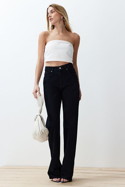 Trendyol Collection Éjfélkék magas derekú széles láb magas derekú farmernadrág TWOSS24JE00305