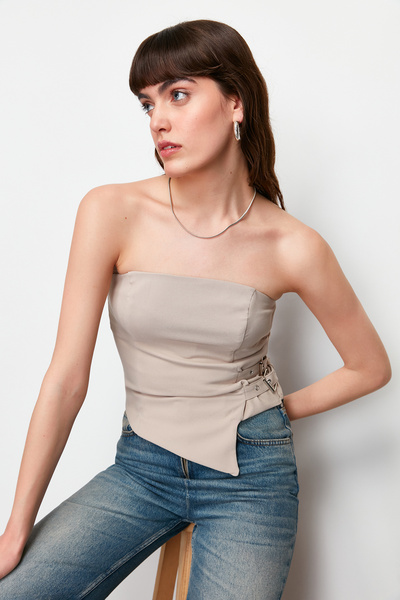 Trendyol Collection Στράπλες μπλούζα βιζόν - Λεπτομέρεια ζώνης και πόρπης, υφαντό, TWOSS24BZ00349