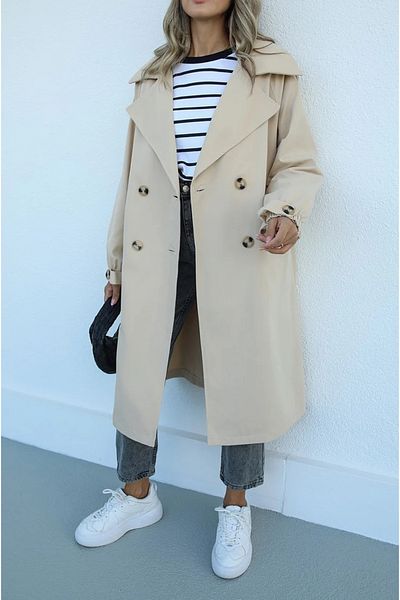 My Blog Women's Stone Sleeves Rubber Detail Trench Coat