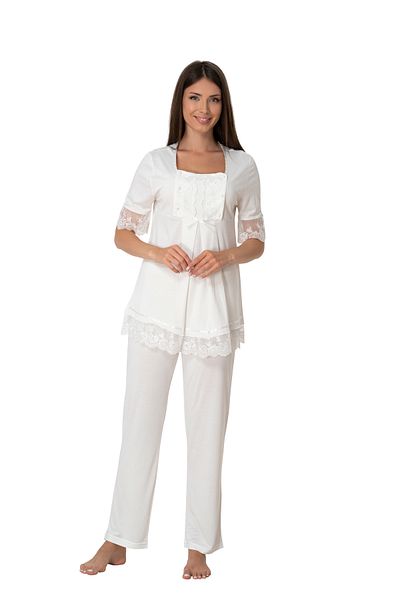 by İGP Ecru Cotton Maternity Short Sleeve Pajama Set