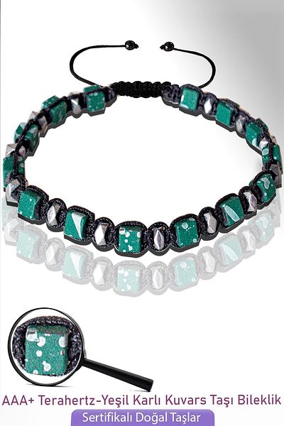 Tesbih Atölyesi Certified Cube Model Green Snowy Quartz Stone Bracelet - Adjustable