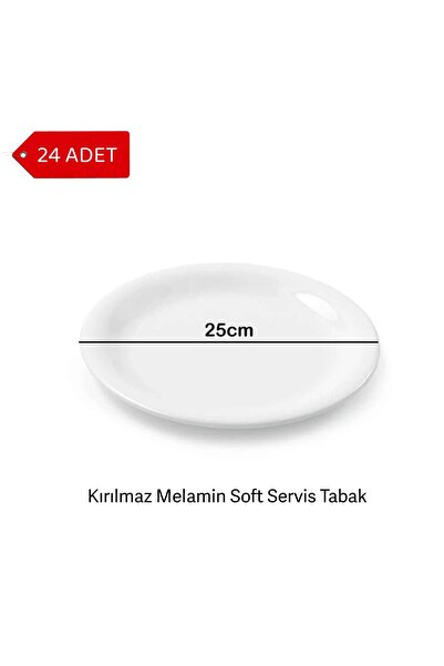 Avangart Mutfak 24 Adet - 25cm Kırılmaz Melamin Soft Servis Tabak, Pilav, Düğ...