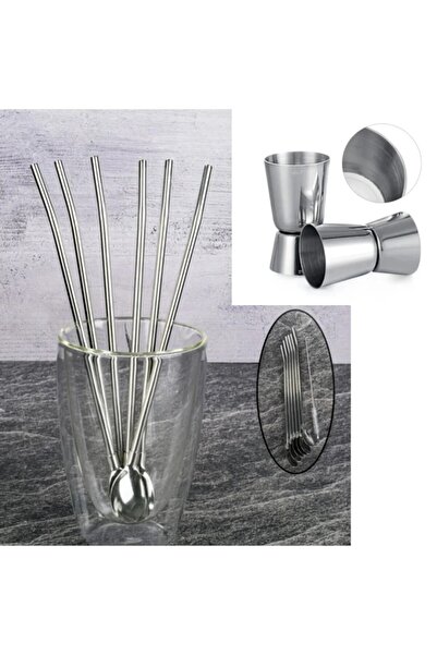 Dizayn 20/40 cl Bar Kokteyl  Ölçeği + Kaşıklı Çelik Pipet 6lı + Fırça Kokteyl...