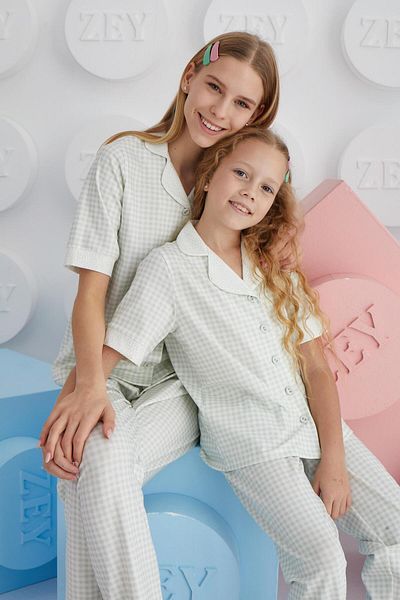 Sevim Costum de pijama verde pentru fete, cu mânecă scurtă, cu nasturi în față, C7T7N68