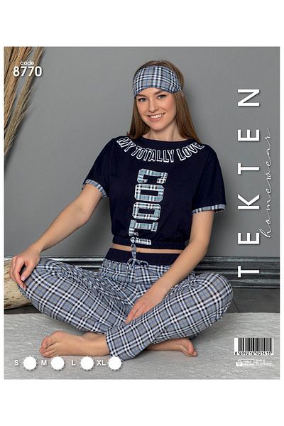 DONLİZZA 8770 Short Sleeve Open Belly Pajama Set