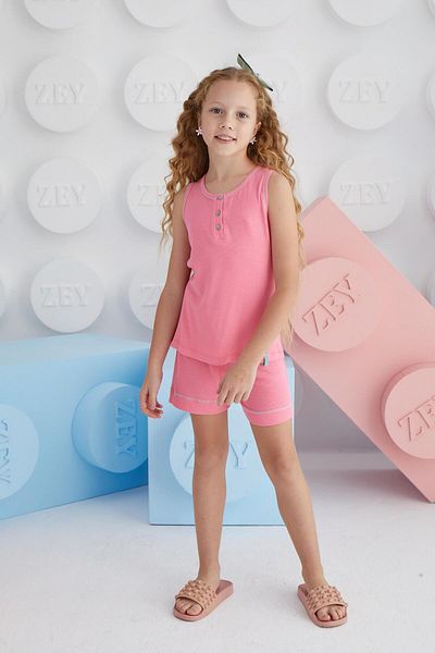 Sevim Set pantaloni scurți roz cu bretele groase pentru fete C2T8N68