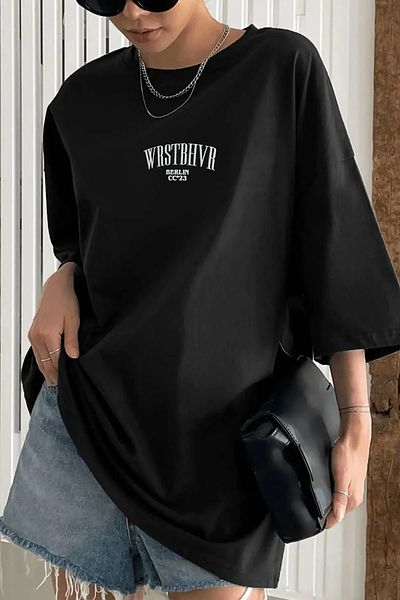 Pink Sky Dont T-shirt -black, Printed, Crew Neck, Printed, Short Sleeve, Boyfriend, Loose