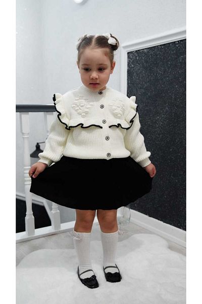 Meriç bebe Girl's Pleated Skirt and Frilly Cardigan 2-Piece Knitwear Set