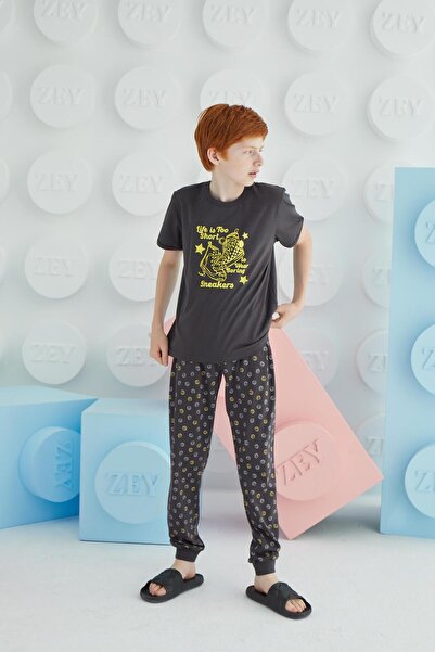 Sevim Чоловічий офіціант короткий рукав антрацит піжама комплект C8T5N68