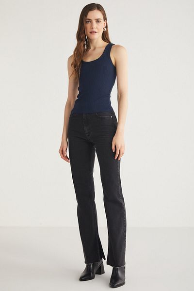 ETHIQUET Lıllesol Women's Ribbed Look Thick Strapped Basic Navy Blue Undershirt