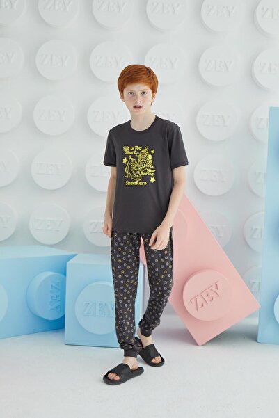 Sevim Чоловічий офіціант короткий рукав антрацит піжама комплект C8T5N68