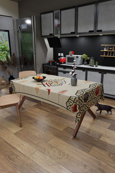 Moud's مفرش طاولة من قماش الجلد المدبوغ بنمط الخط الباستيل من رمضان، مربع ومستطيل من رمضان