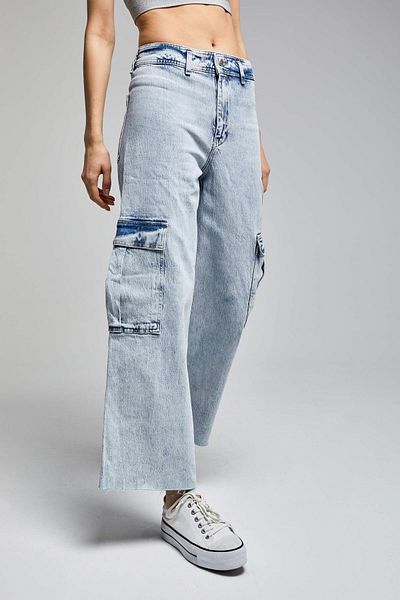 its basic Women's Snow Jeans Color Culotte Cargo Fit Denim Trousers
