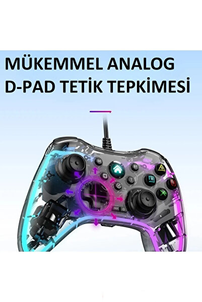 Adalia Rgb Işıklı Oyun Kolu Ps3/Ps4/Pc/Switch/Android/Tv Box Uyumlu Joystick Gamepad