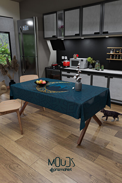 Moud's قمر رمضان ومسجد صورة ظلية منقوشة من قماش الجلد المدبوغ مفرش طاولة مربع...