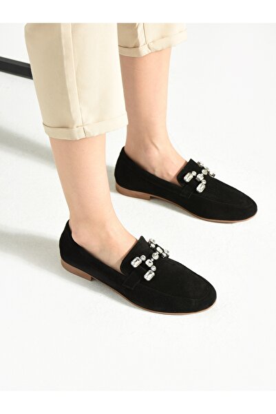 Alemdar Shoes Дамски балерини от естествена кожа с катарама и камъни, черни