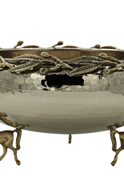 ANTEPSEPETİ Silver Plated Copper Fruit Bowl with Flower Motif 25 Cm