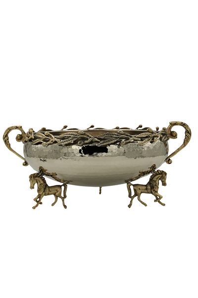 ANTEPSEPETİ Silver Plated Copper Fruit Bowl with Flower Motif 25 Cm