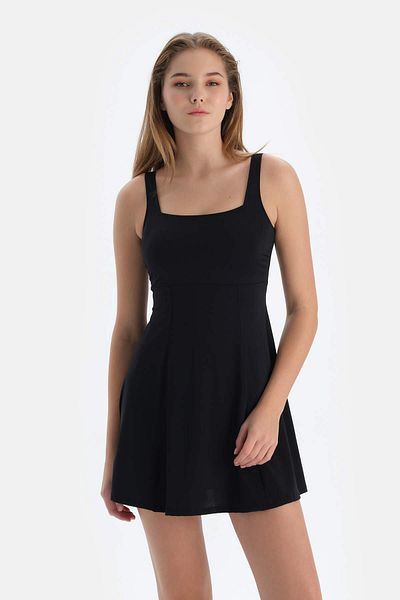 Dagi Black Square Collar Dress Swimsuit