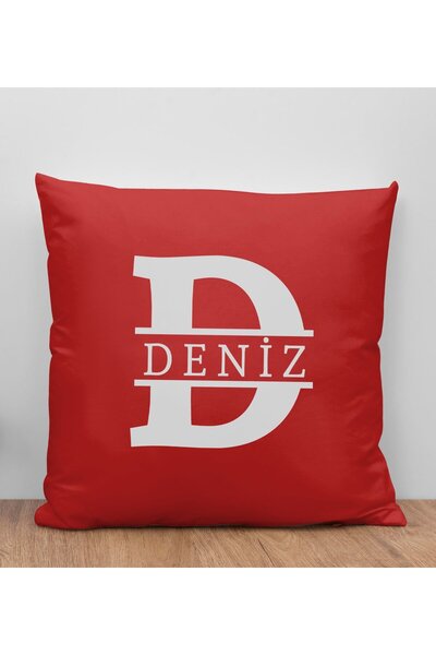 Bk Gift Kişiye Özel Harfli Premium Kumaş Kırmızı Kırlent Yastık-1, Arkadaşa H...