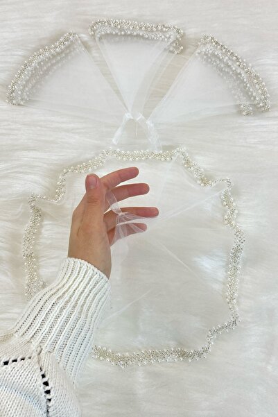 ZEYMERADE Beyaz Gelin Damat Halay Mendili, Cam Boncuk Ve Incili, Kına Gecesi Bride Düğün Nedime Söz Nişan