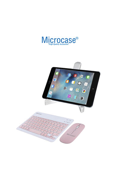 Microcase IPad 8. Nesil 10.2 Tablet İçin Uyumlu Tablet Çanta+Bluetooth Klavye+Mouse+Stand Pembe-AL4233