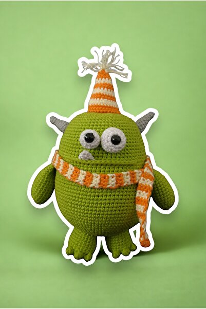 HeraLuxe %100 Organik El Örgüsü Neşeli Yeşil Amigurumi Canavar