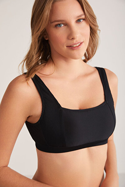 Kom Adjustable Clasp and Recovery Thin Cap Bustier Bikini Set - Textured Fabric