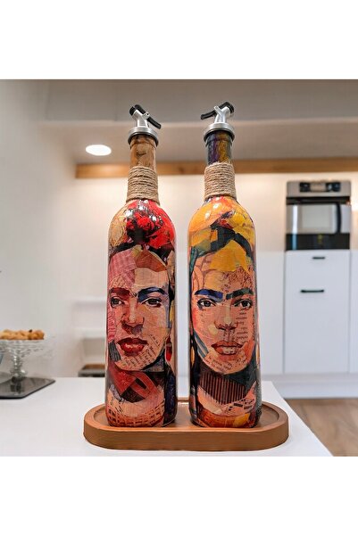 Mes Reves 750 ml Patterned Women's Olive Oil - Oil Bottle, Oil Pot, Vinegar Sauce Bowl Set of 2