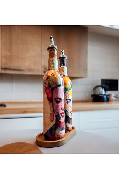 Mes Reves 750 ml Patterned Women's Olive Oil - Oil Bottle, Oil Pot, Vinegar Sauce Bowl Set of 2