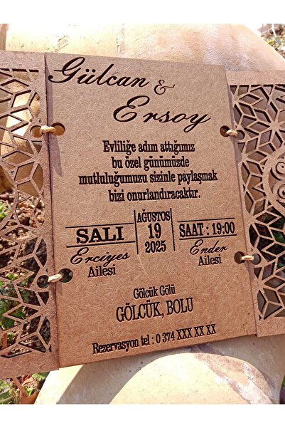 Ahşap Yolculuğu Büyük Kalp Kapaklı Ahşap Düğün Nişan  Davetiyesi (10 adet)