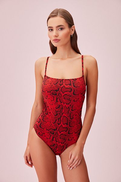 SUWEN Back Detailed Patterned Swimsuit