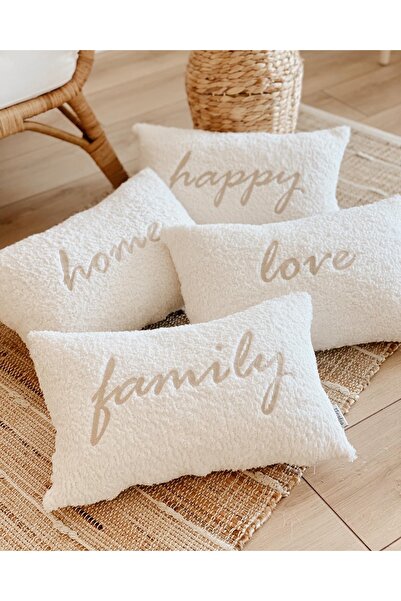Hestia Home Teddy Yastık Kılıfı Kırlent Kılıfı Home Family Love Happy 4'lü Set