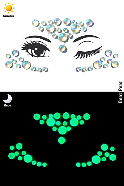 BearPear Fiesta Karanlıkta Parlayan Yapışkanlı Yüz Makyaj Taşı Festival Face ...