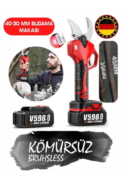 BÖHRER Red 42 Mm-30 Mm Dijital Göstergeli Iki Kademeli Akülü Budama Makası , Akülü Bağ Makası , V598/f 5 Ah