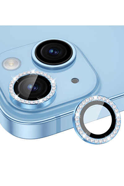 POWELL İphone 13 / 13mini Uyumlu 2adt Taşlı Mavi Taşlı Kamera Koruyucu Cam Ve...