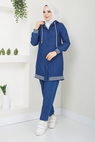 Pamuk Butik Γυναικείο Σετ Μπλε Τζιν Παντελόνι Διπλό