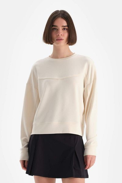 Dagi Women's Ecru Modal Sweatshirt - Piping Detail