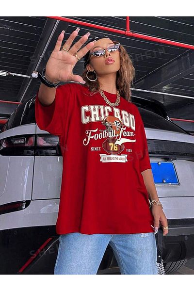 BENROMA 1 T-Shirt Is a Gift for Purchases of 6 or More in the Cart - Chicago Printed Oversize Unisex T-Shirt