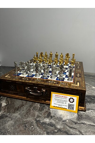 BAKTUĞ Özel Mavi Mozaik Çekmeceli Satranç Seti