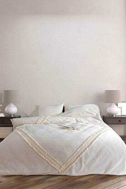 NDC HOME BATTAL Size Raw Linen Diamond Duvet Cover Set