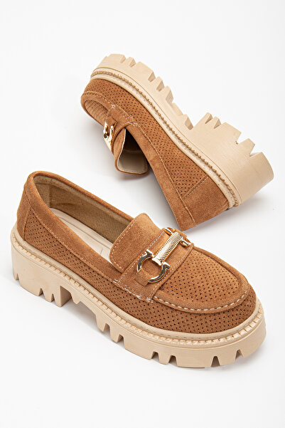 Tonny Black Dámské hnědé semišové pohodlné nošení přední přezka tlustá podrážka mokasína