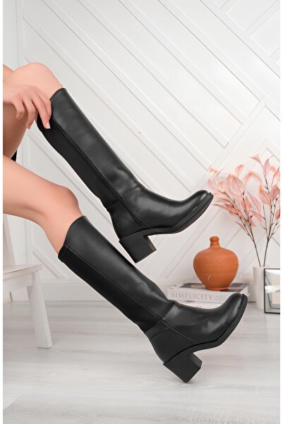 FREZYA حذاء نسائي من الجلد الأسود بكعب خلفي للغوص من القماش