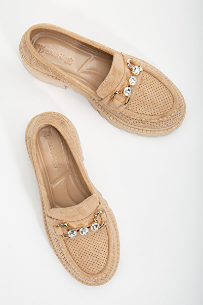 Tonny Black Дамски голи велурени мокасини с удобна предна катарама и дебела подметка