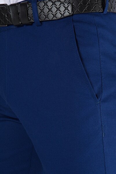 BUCADO Erkek Slim Fit Petekli Italyan Kesim Keten Pantolon 21k-2200420-6 Parlement Mavisi
