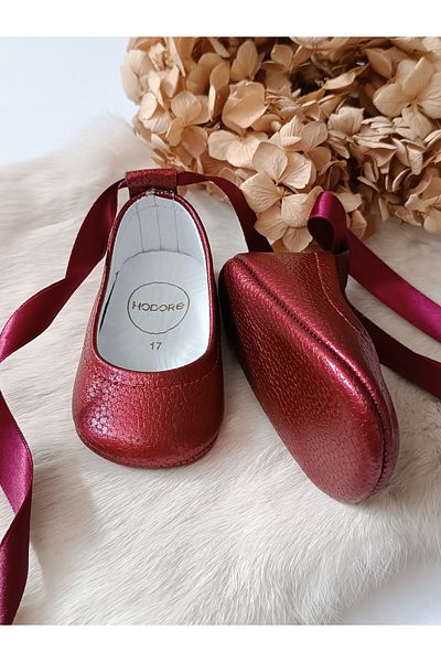 Hodore Pearlescent Burgundy Genuine Leather Baby Ballerina Moccasin