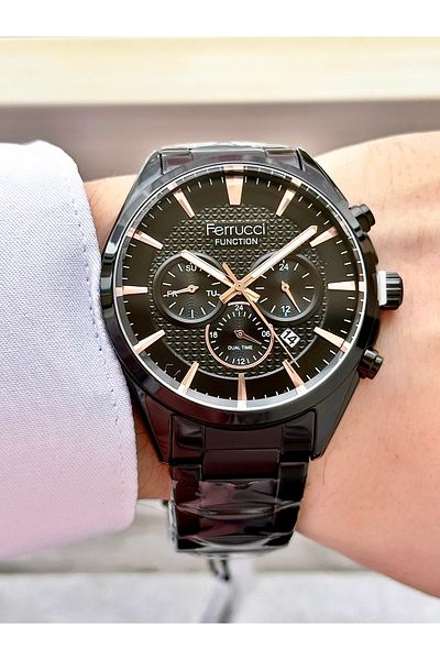 Ferrucci Men's Multifunctional Metal Band Wristwatch
