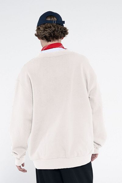 Friday Offset Fast Men's Off-White Crew Neck Extra Oversize Sweatshirt - Raised 3 Thread