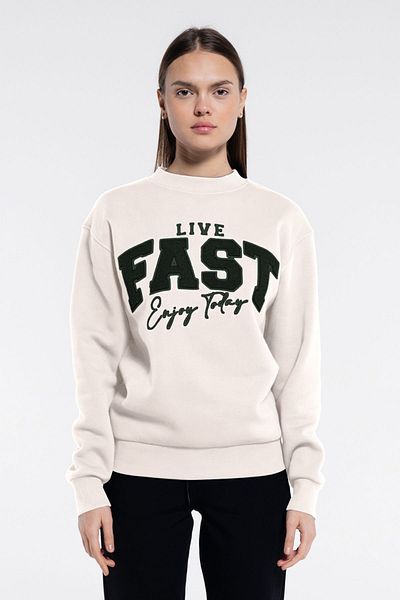 Friday Offset Γυναικείο φούτερ Fast Off-White Crew Neck Extra Oversize - Rose Gold 3 νήματα